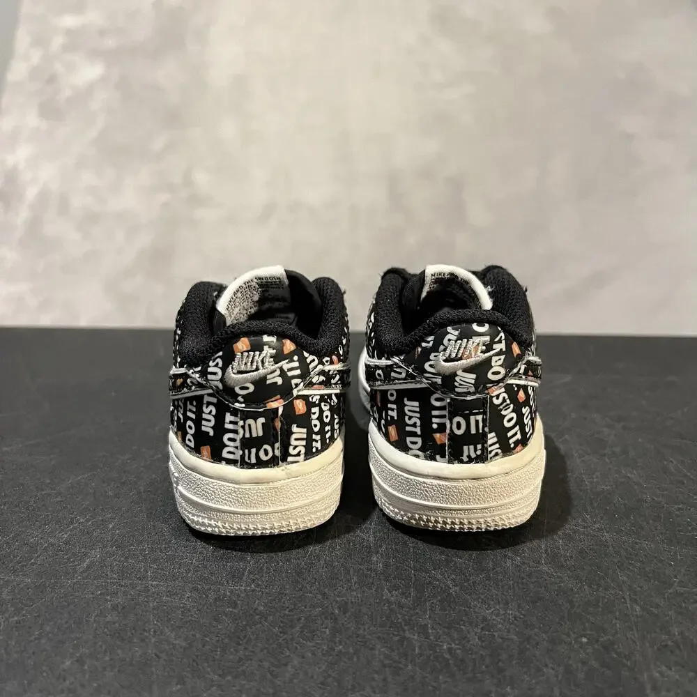 Nike Air Force 1 Shoes Kids Size 7C Black White Just Do It JDI All Over Logo AF1